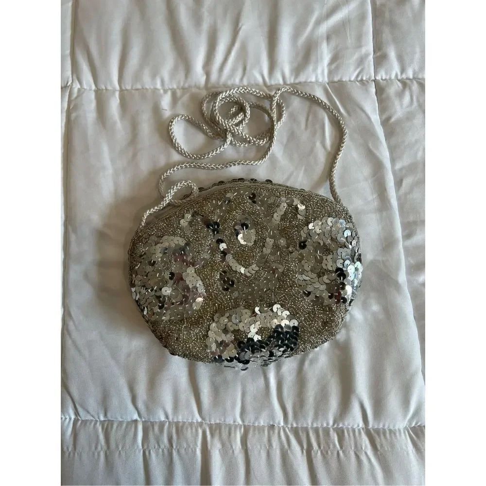 Vintage Silver Sequin Evening Bag